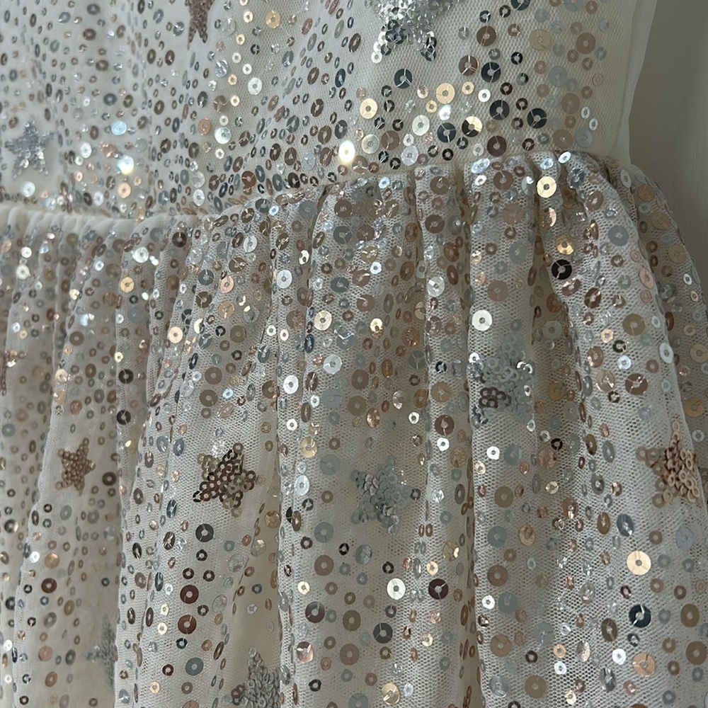 H&M GIRL FLARE SKIRT DRESS WITH GOLD SEQUIN STARS IVORY SLEEVELESS Sz 10 - Picture 9 of 16